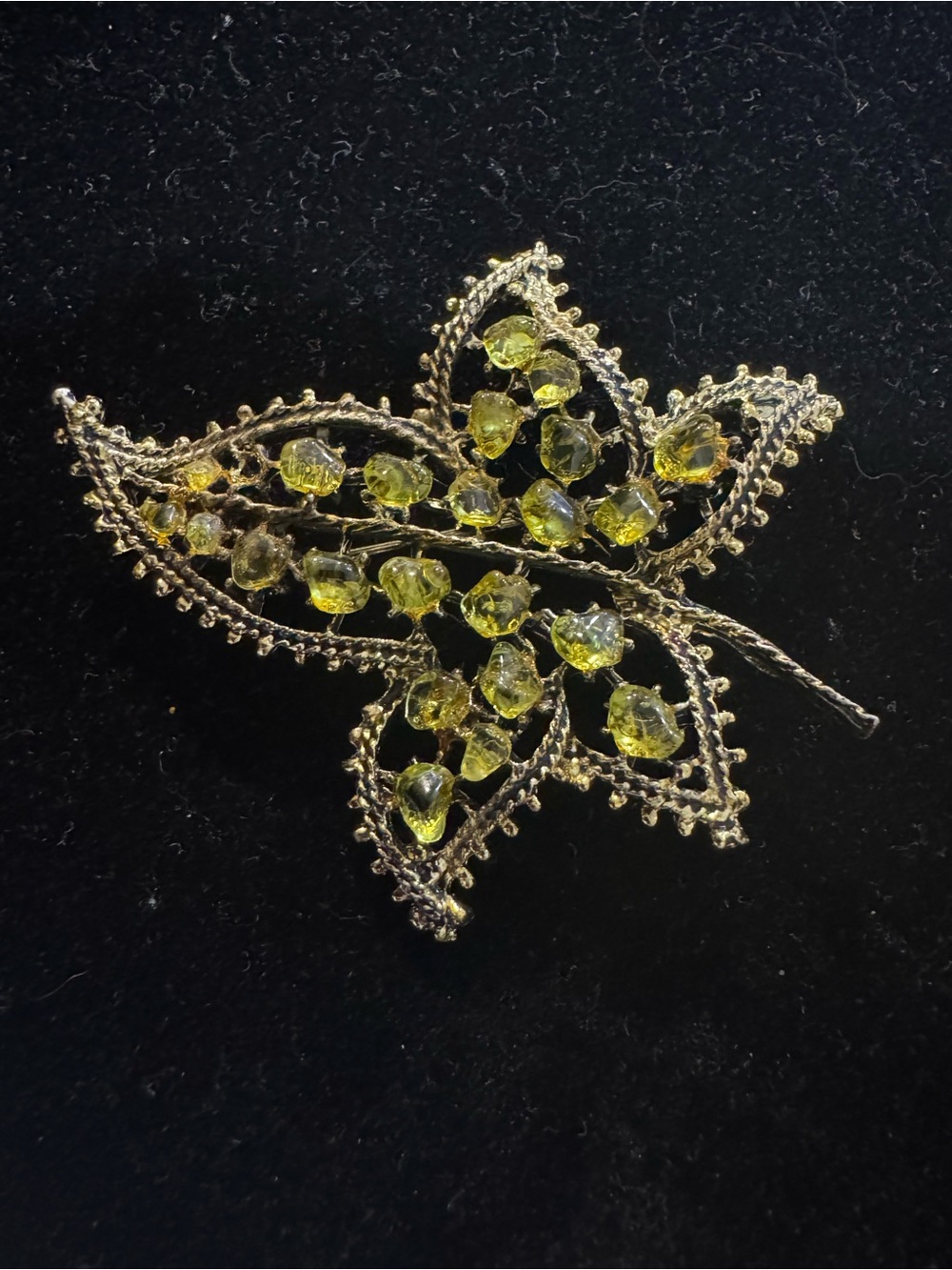 Gold-Tone Leaf Brooch with Yellow Crystal Accents